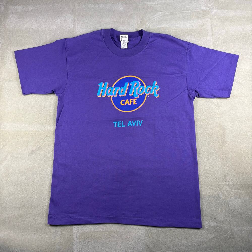 Vintage Hard Rock Cafe Tel Aviv Purple Graphic T Shirt USA Made Large 90s
